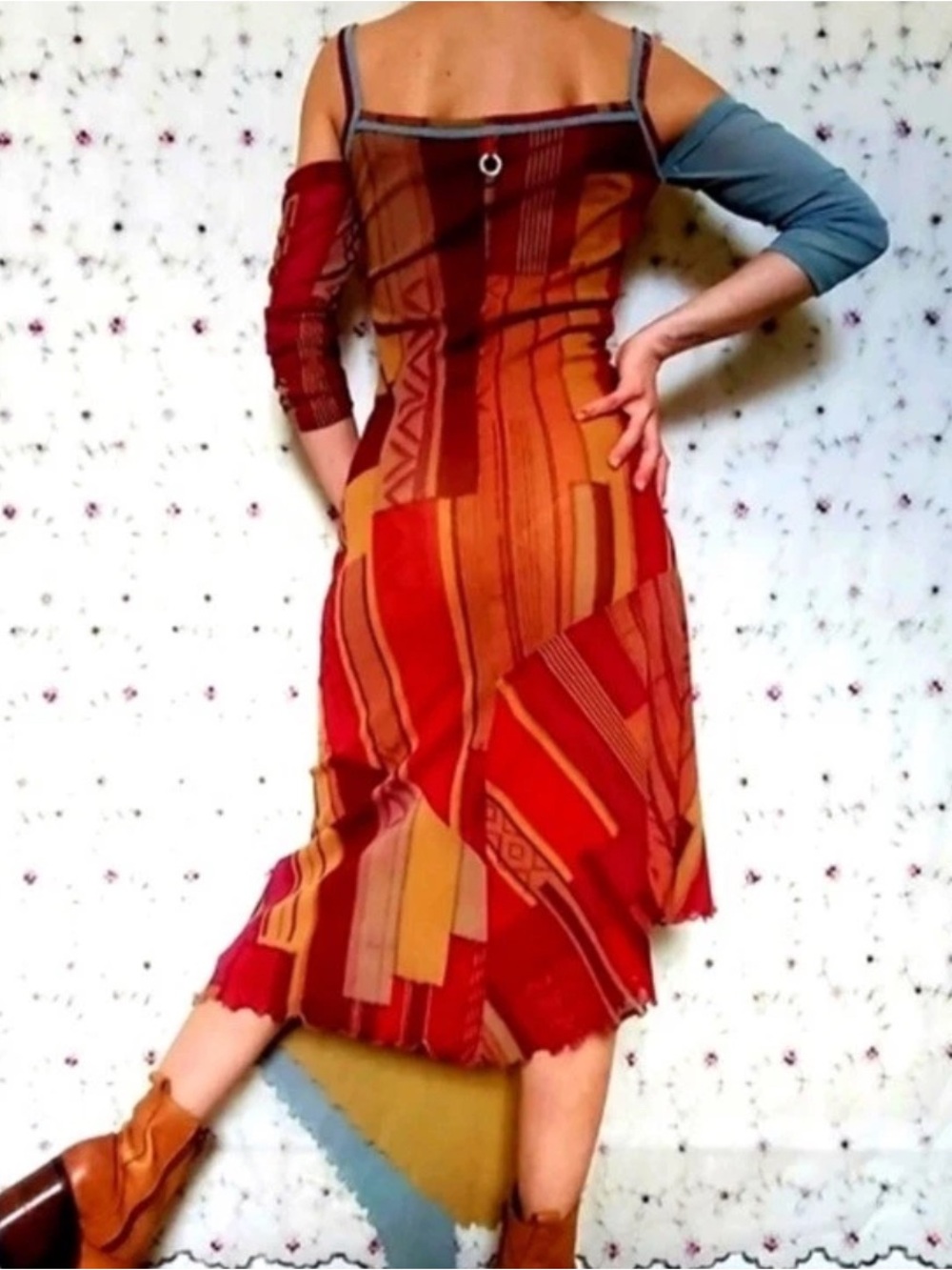 Vintage Save The Queen Boho Mesh Midi Dress - Picture 3 of 11